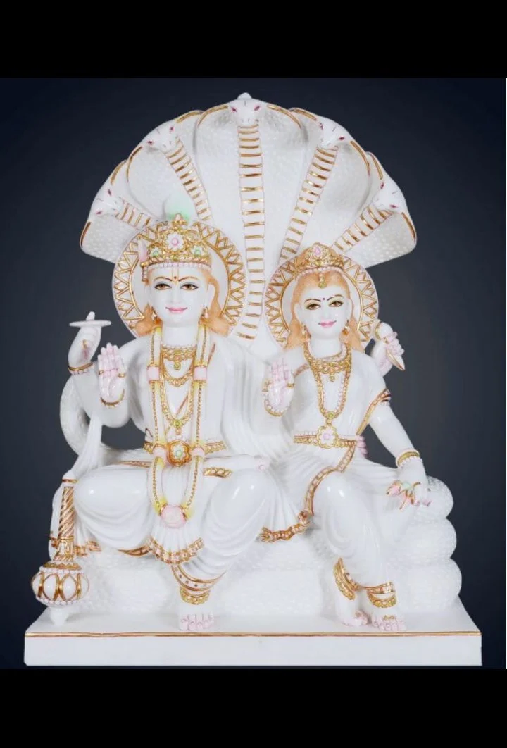 Pure White Marble Lakshmi Narayan Sheshnag Statue