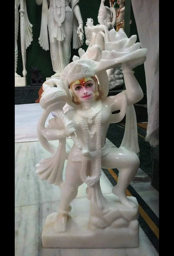Pure White Marble Sanjeevani Hanuman Ji Statue