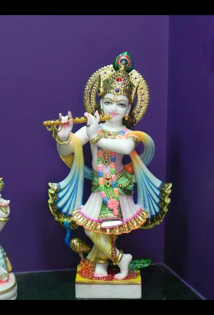 Designer Lord Krishna Marble Statue with Colorful Handwork