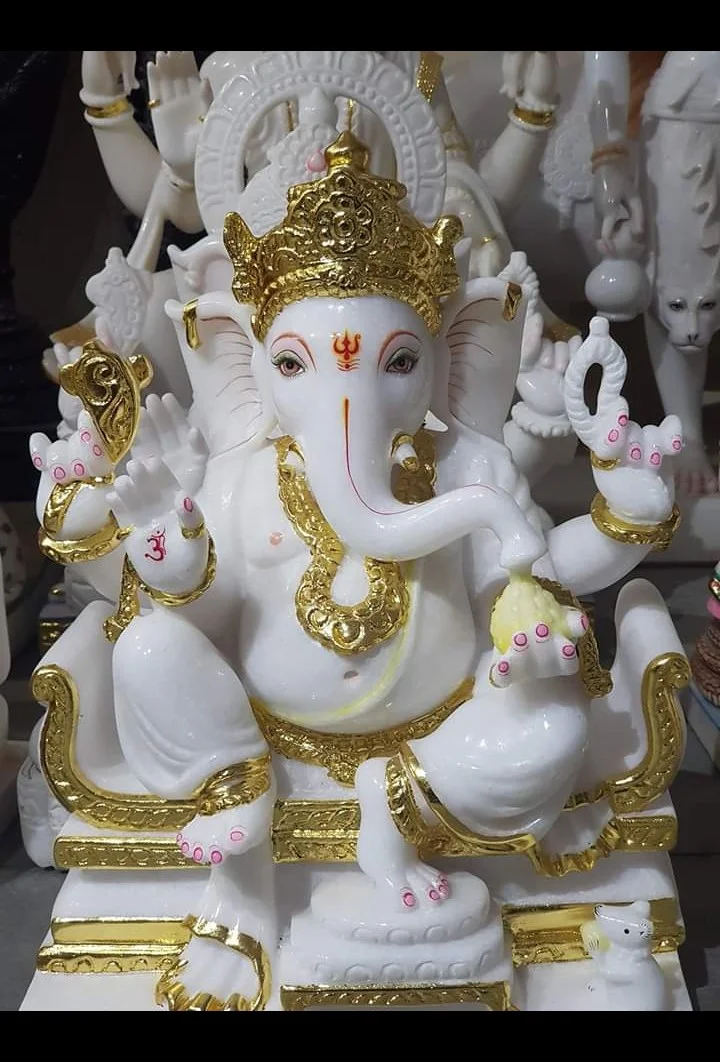 Golden Finish Marble Ganesha Statue