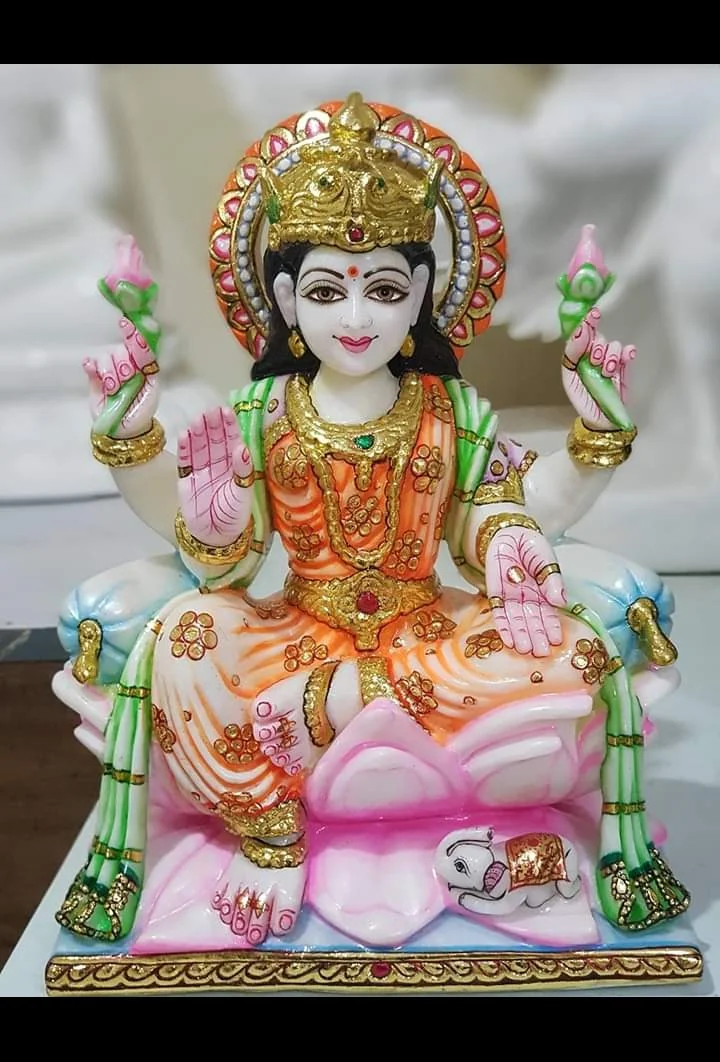 Handcrafted Colorful Marble Goddess Lakshmi Statue