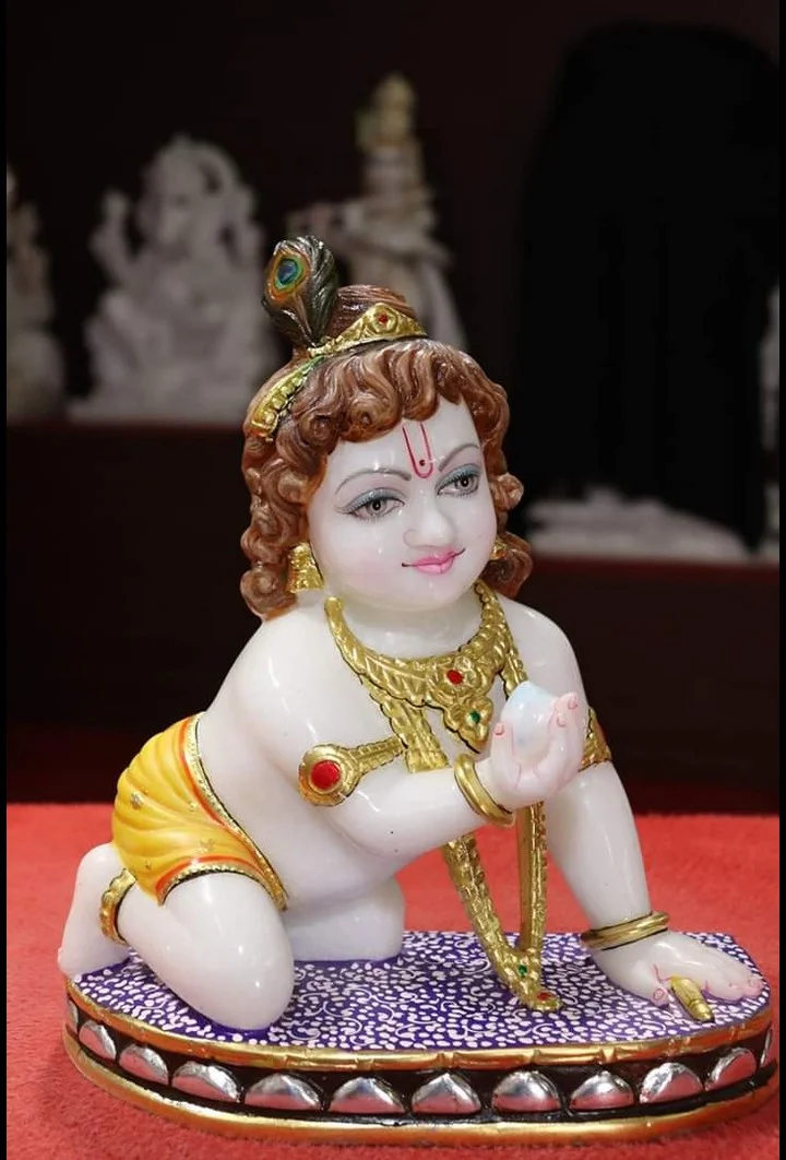 Laddu Gopal Marble Statue with Premium Hand Painting