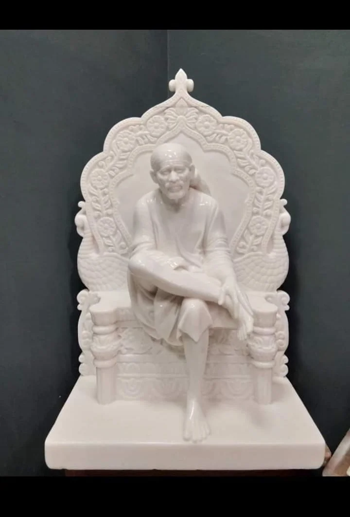 Handcrafted White Marble Shirdi Sai Baba Throne Statue