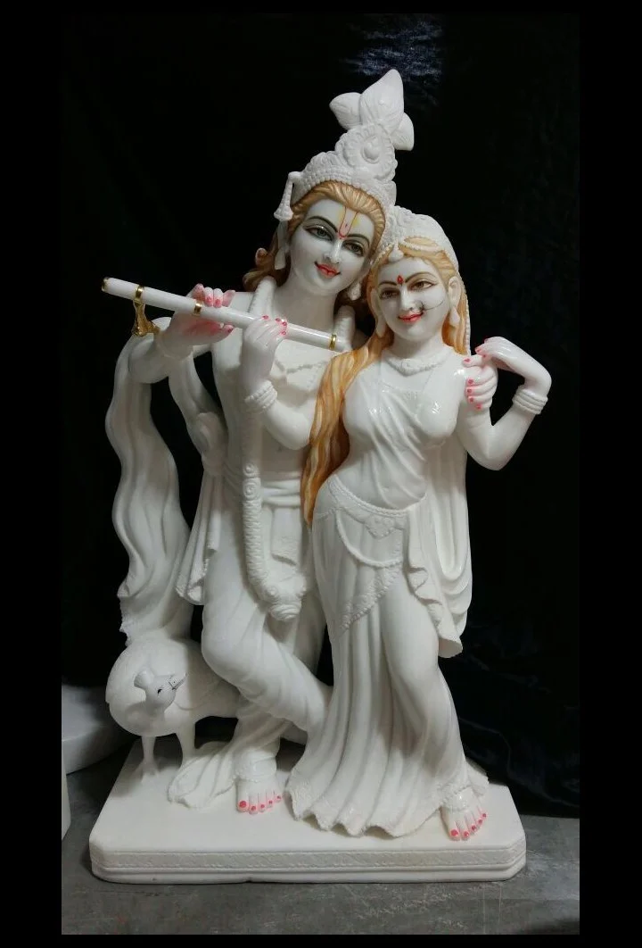 Pure White Marble Radha Krishna Statue