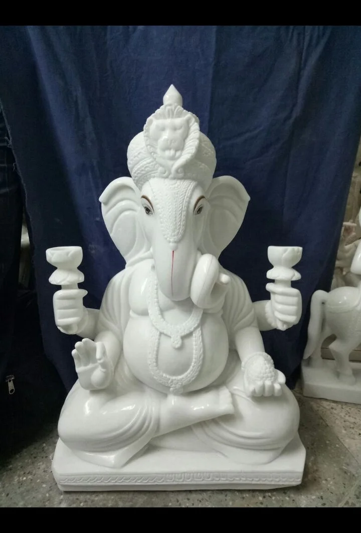 Handcrafted White Marble Lord Ganesha Idol