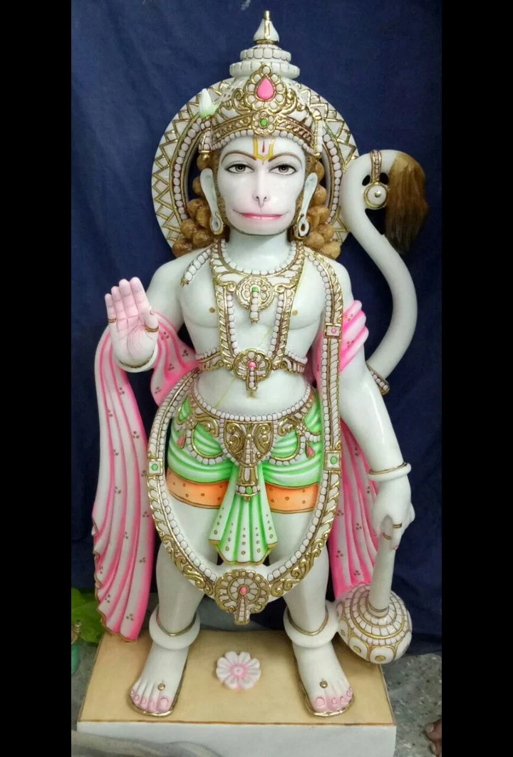 Standing Marble Hanuman Ji Statue (Bajrang Bali Murti)