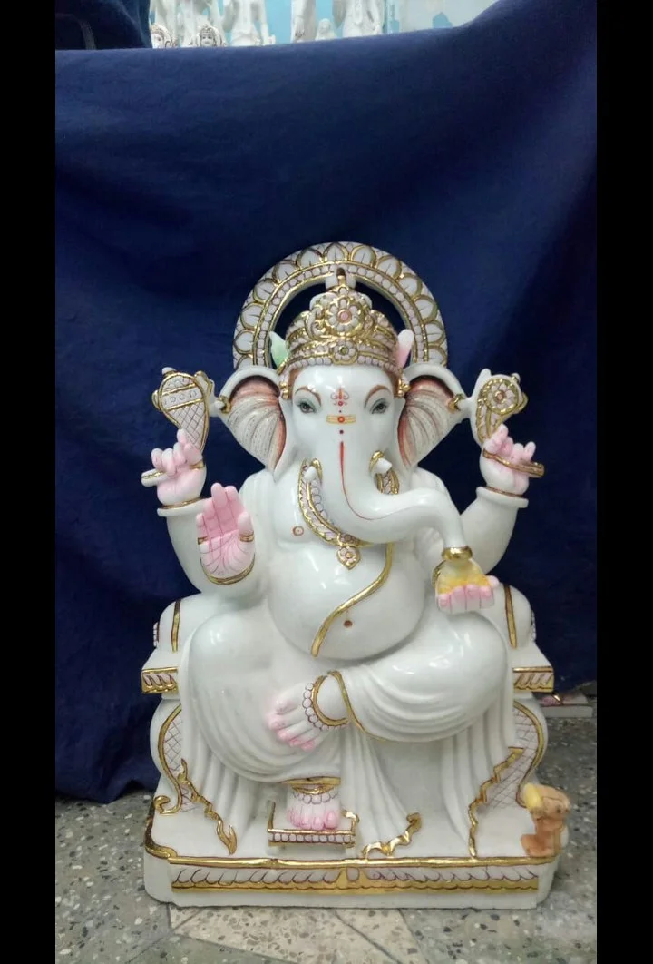 Premium White Marble Lord Ganesha Statue