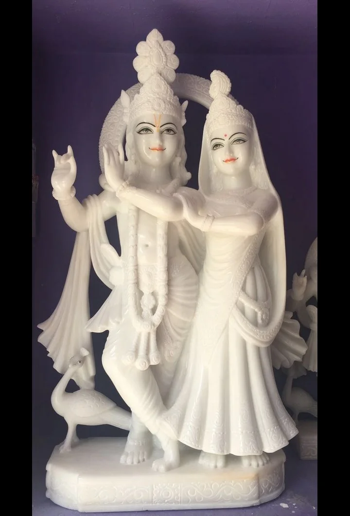 Handcrafted White Marble Radha Krishna Statue
