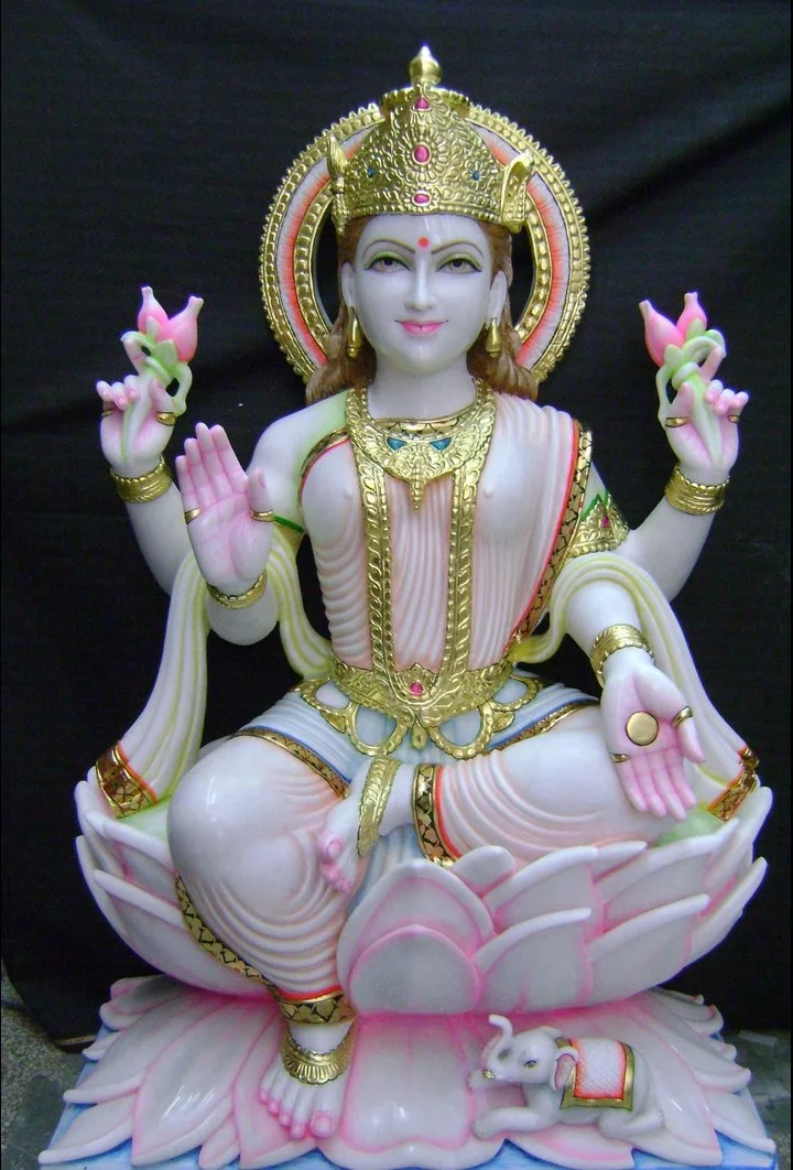 Premium White Marble Goddess Lakshmi Statue on Lotus