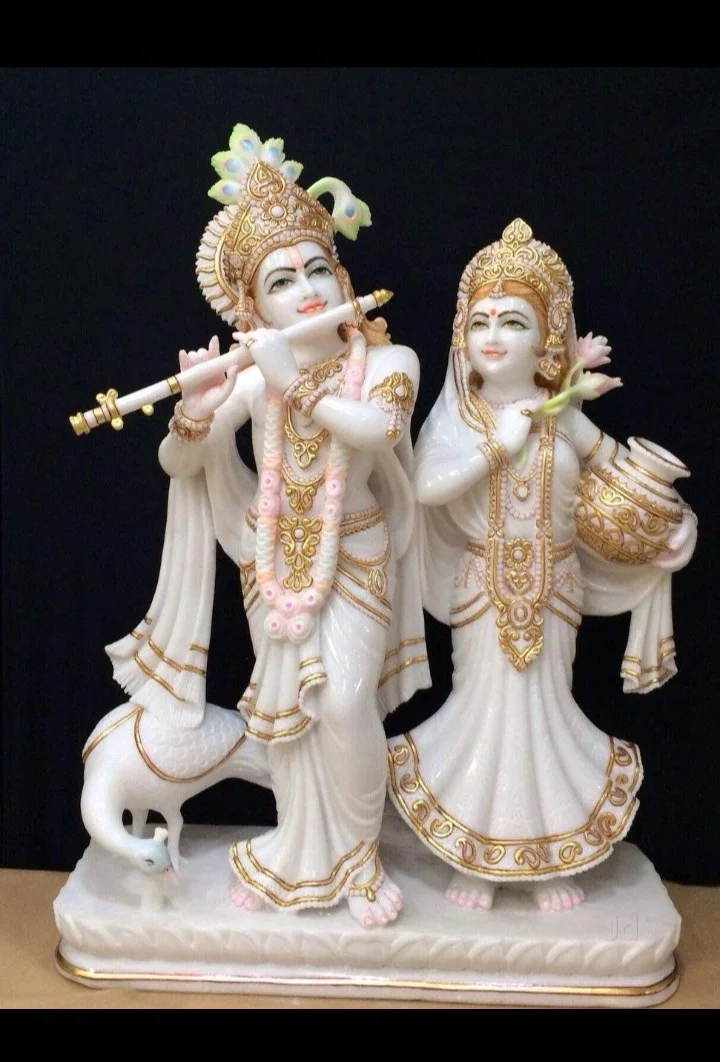 Premium Radha Krishna Marble Statue with Golden Handwork