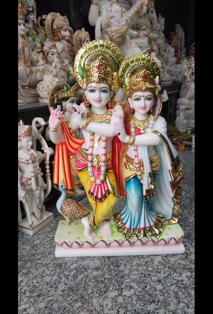 Handcrafted Radha Krishna Marble Statue with Color Finish