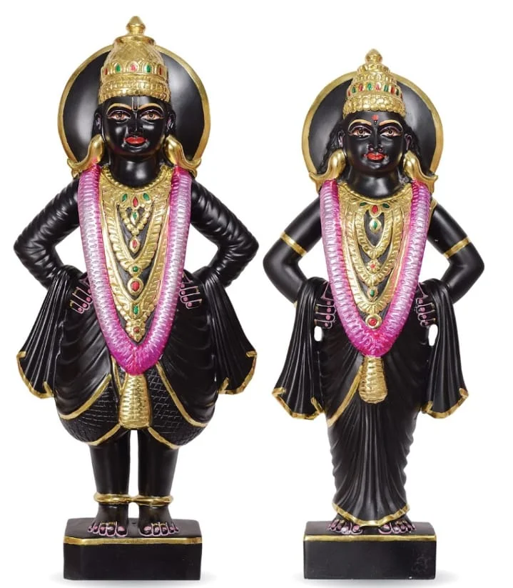 Handcrafted Black Marble Vithoba Rukmini Statue Set