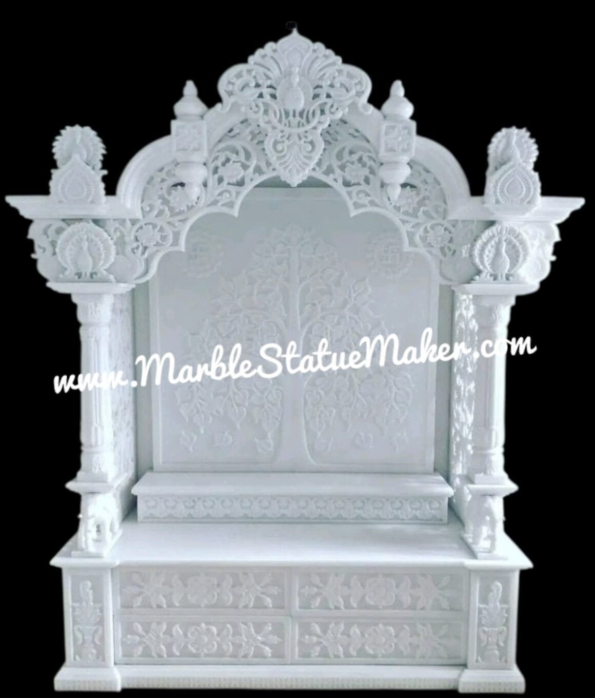 Handcrafted White Marble Home Temple (Mandir) with Intricate Carving