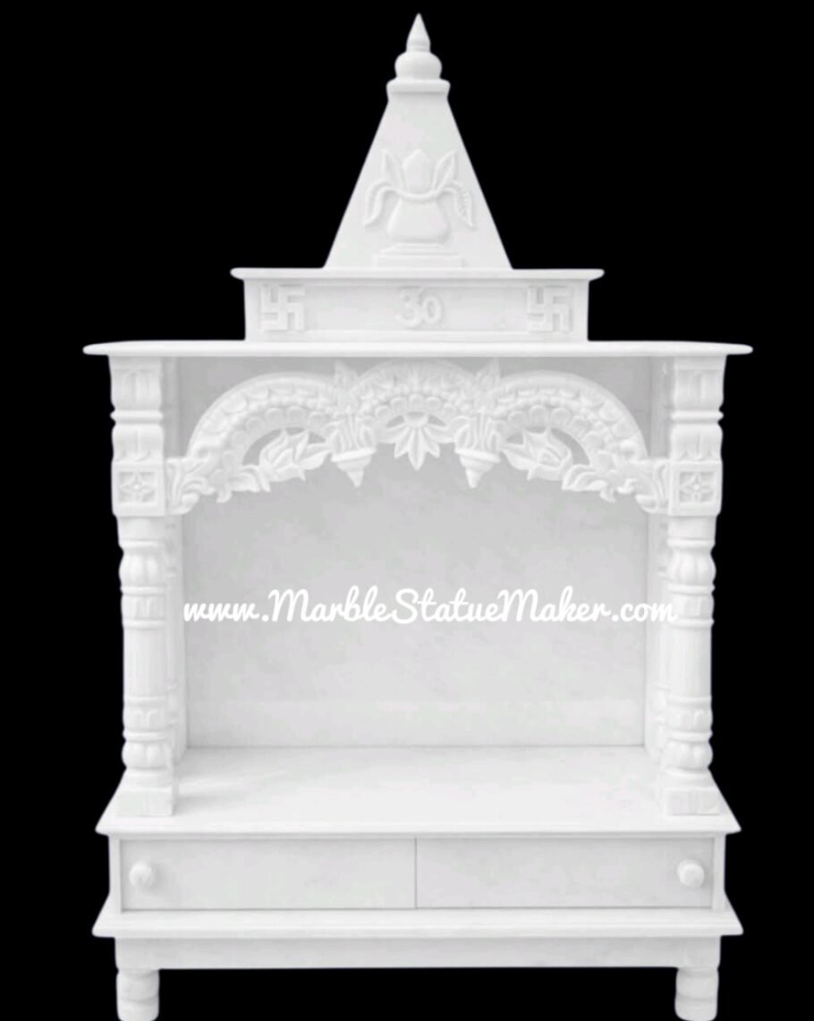 Premium White Marble Home Temple with Kalash Design (Compact Pooja Mandir)