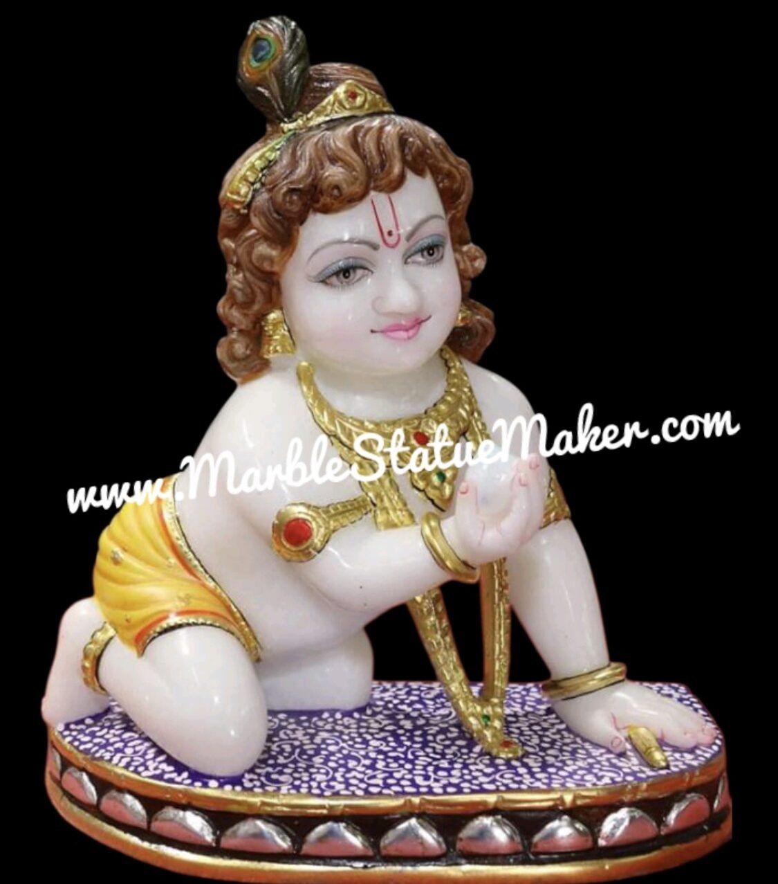 Handcrafted White Marble Bal Gopal (Laddu Gopal) Statue with Colour Finish