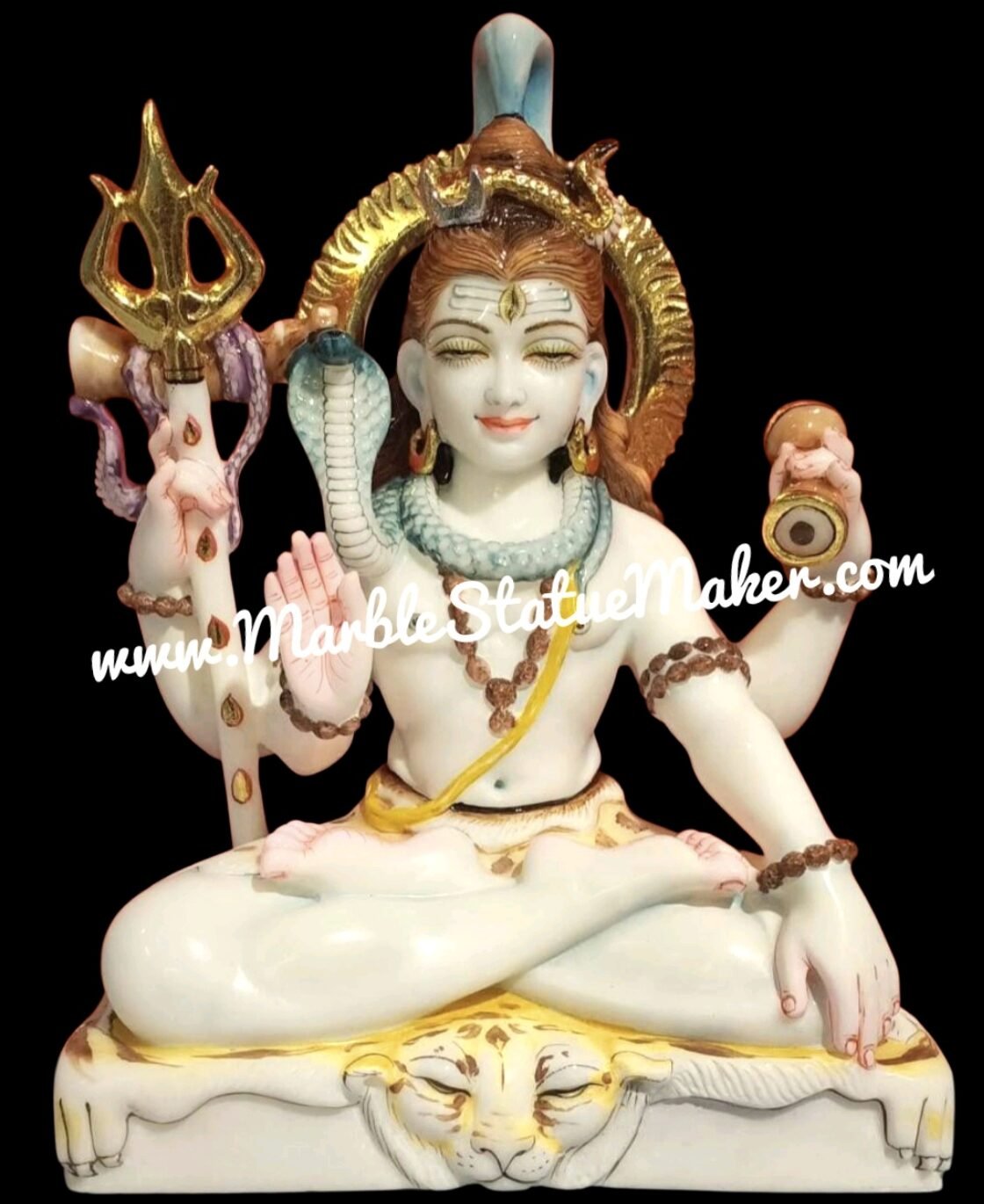 Premium Handcrafted Marble Lord Shiva Idol with Trishul & Damru