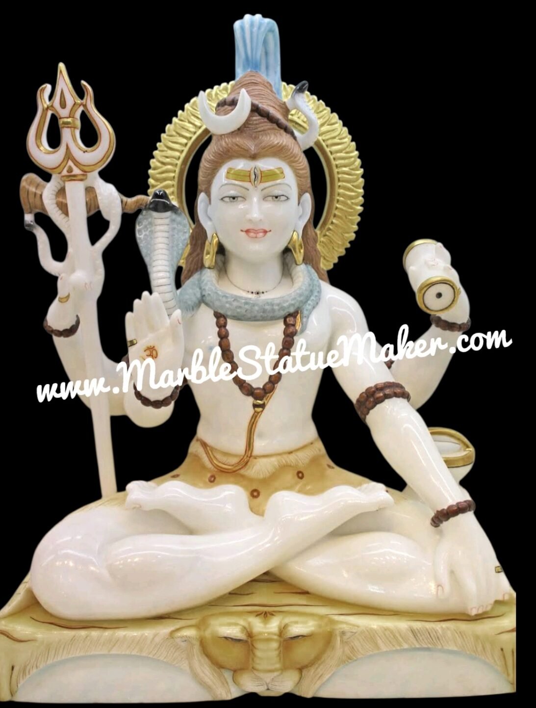 Premium Handcrafted Marble Lord Shiva Sitting Statue with Trishul & Damru