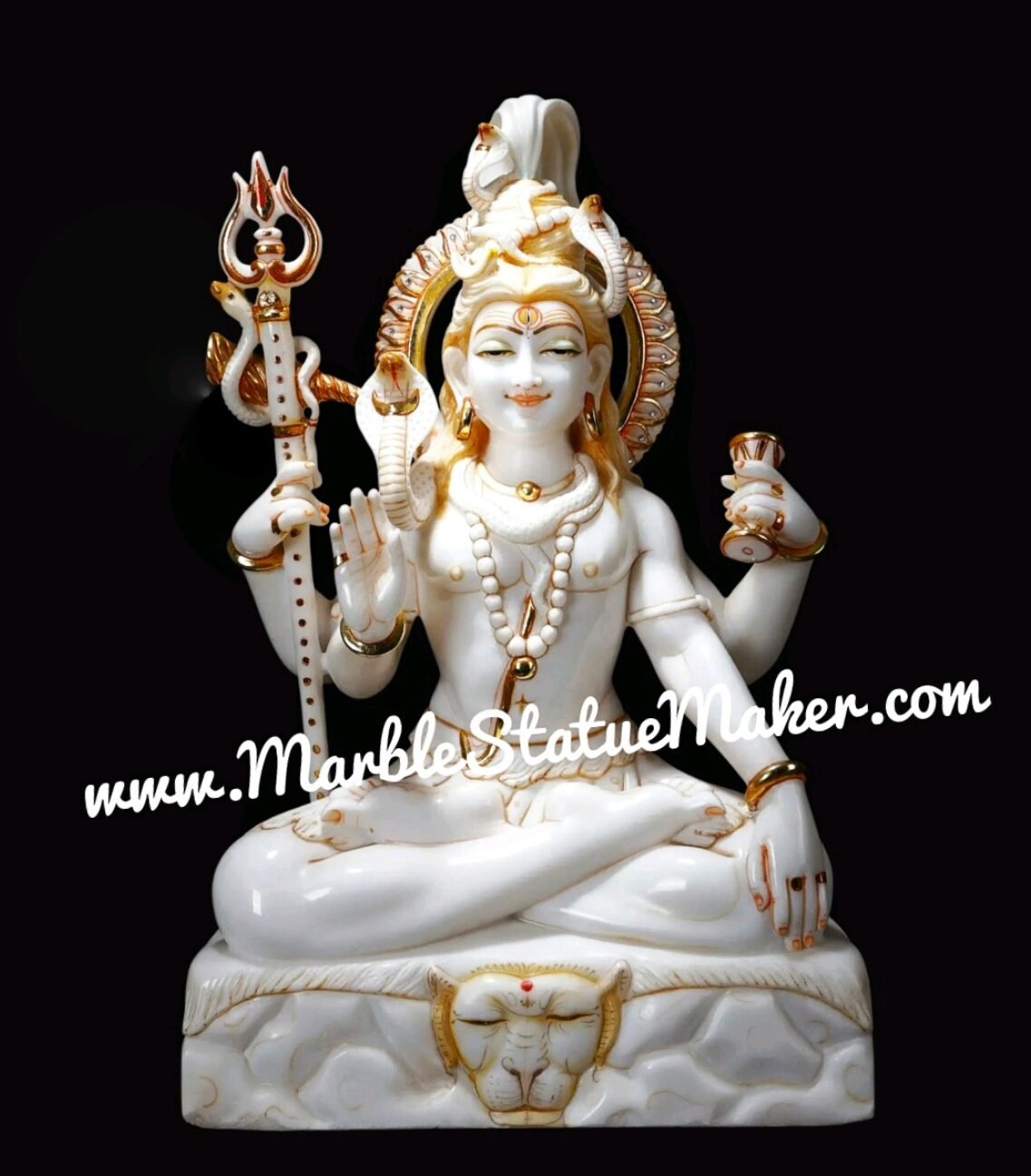 Premium White Marble Lord Shiva Statue with Trishul & Kamandal