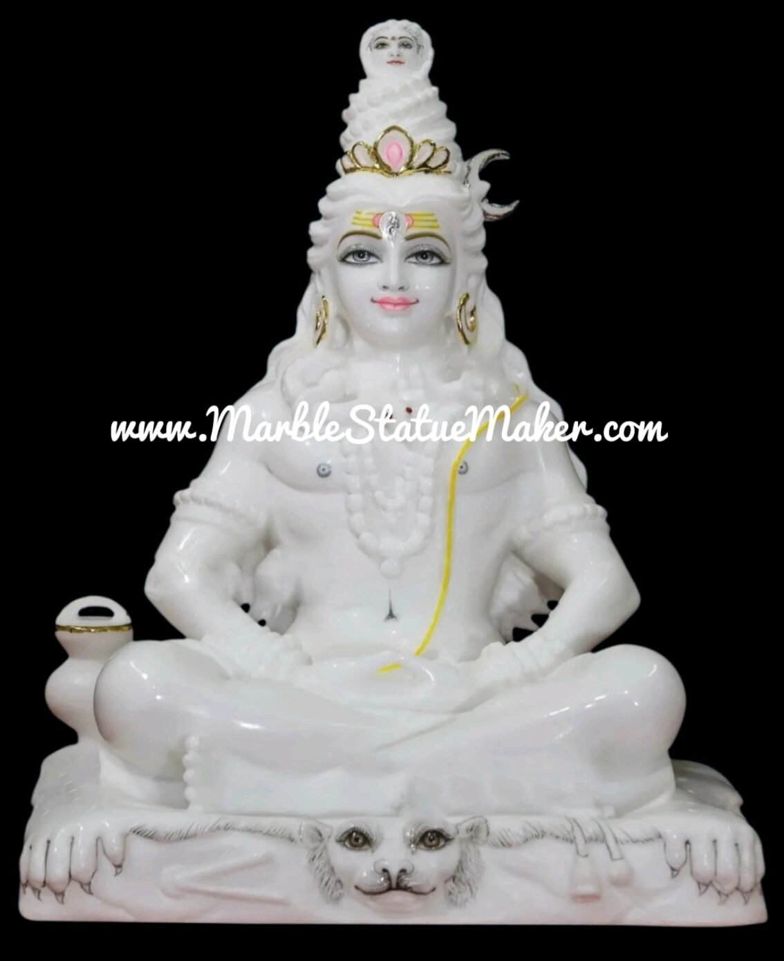 Handcrafted White Marble Meditating Lord Shiva Statue with Kamandal