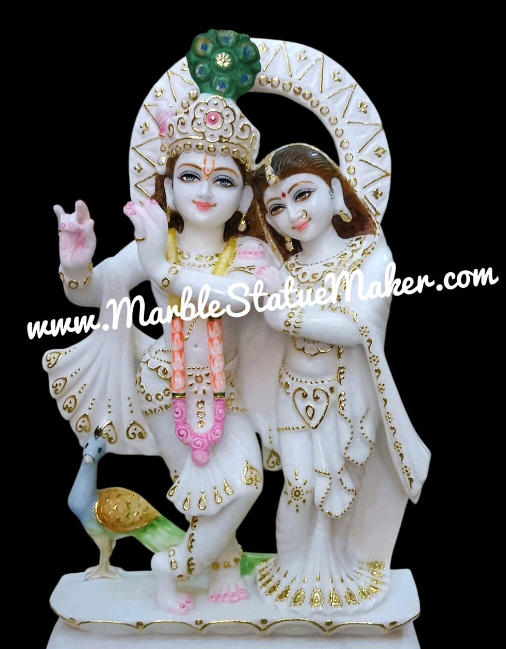 Premium Marble Radha Krishna Idol with Peacock