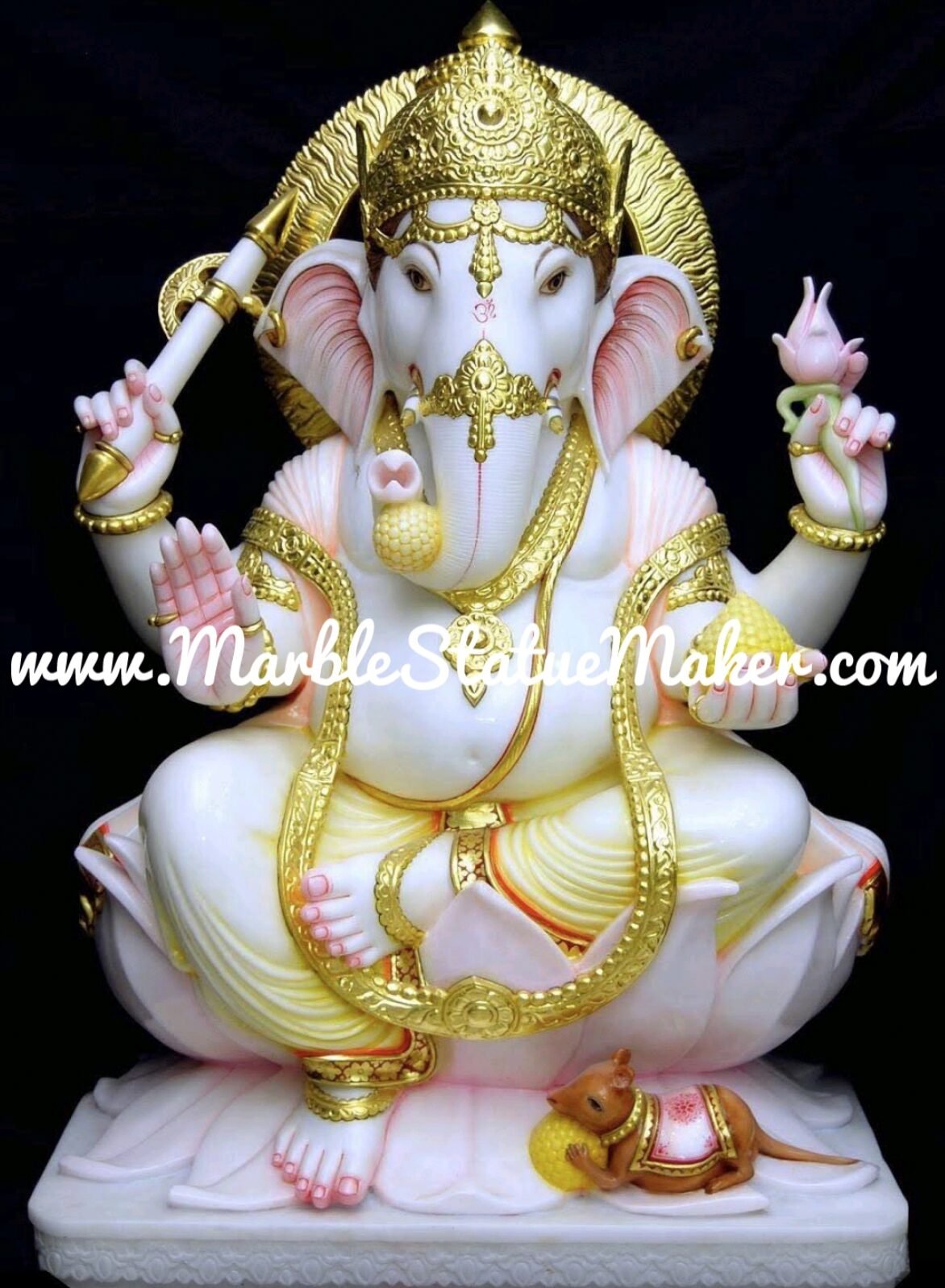 Premium White Marble Lord Ganesha Statue with Lotus Base