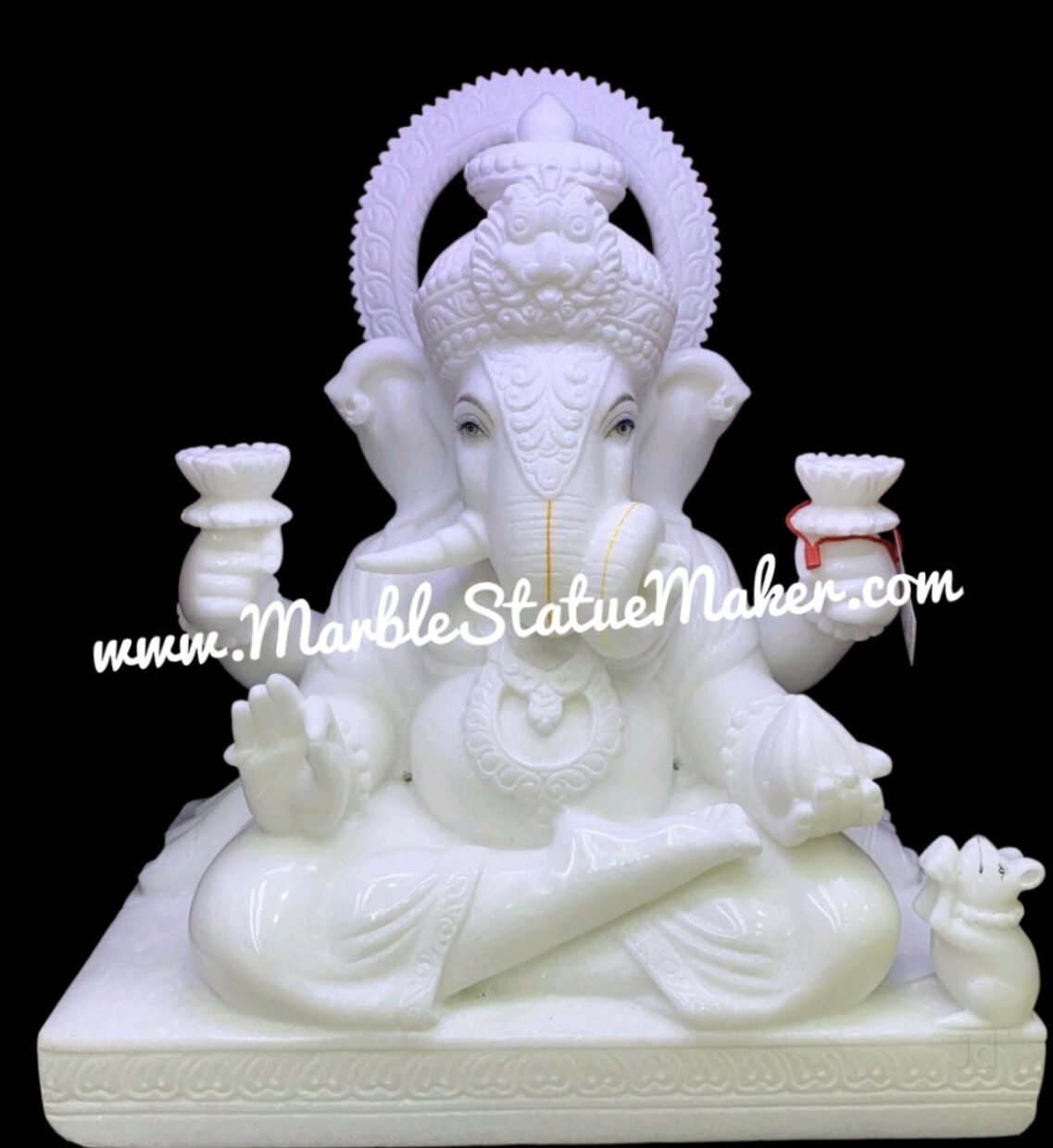 Handcrafted Pure White Marble Lord Ganesha Idol with Ornate Crown