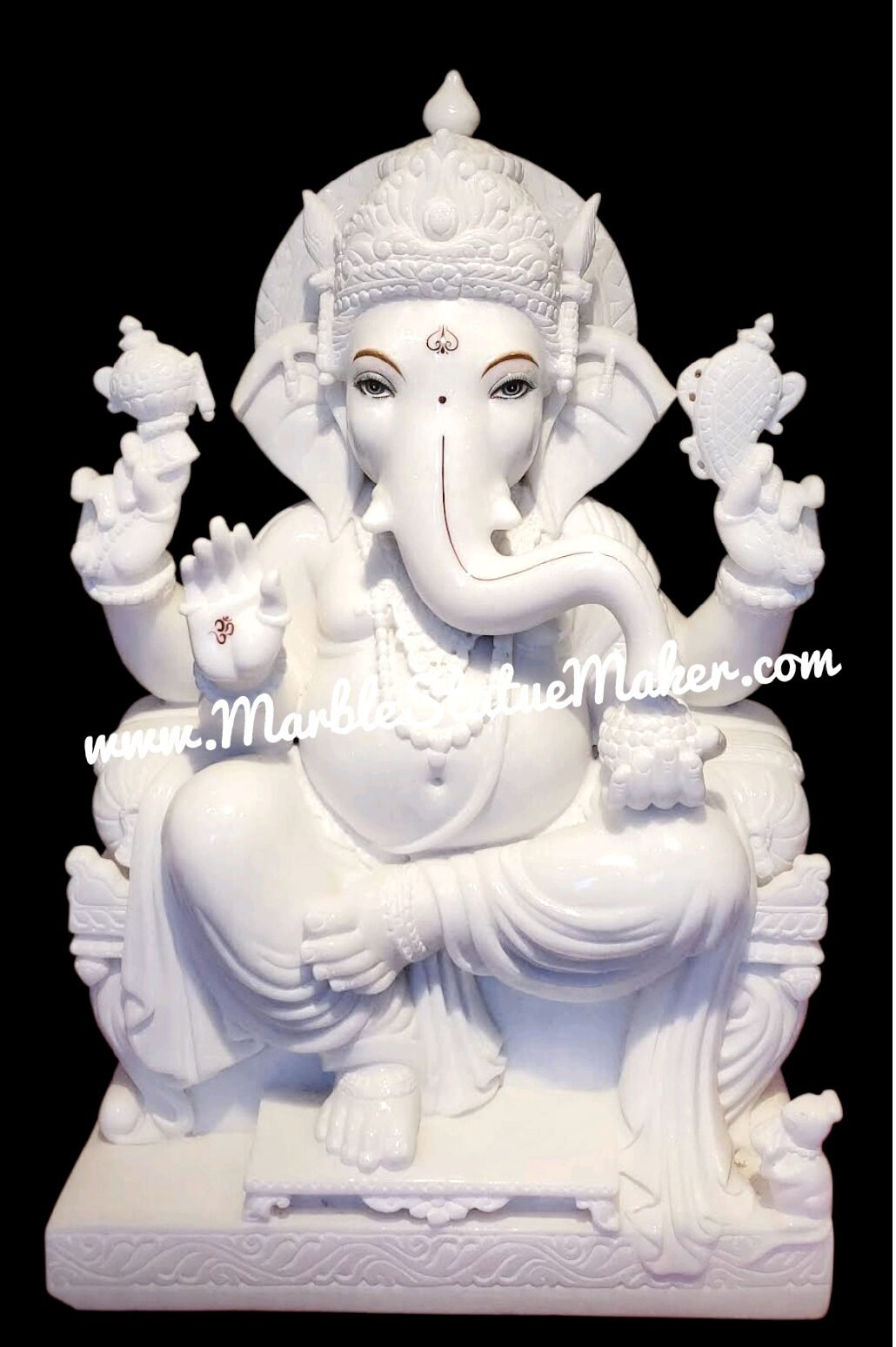 Premium White Marble Lord Ganesha Sitting Statue