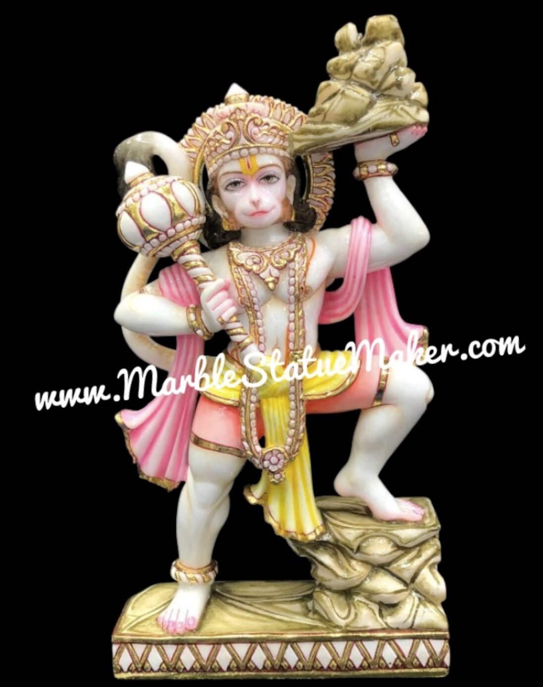 Premium White Marble Veer Hanuman Ji Statue (Sanjeevani Parvat Idol)