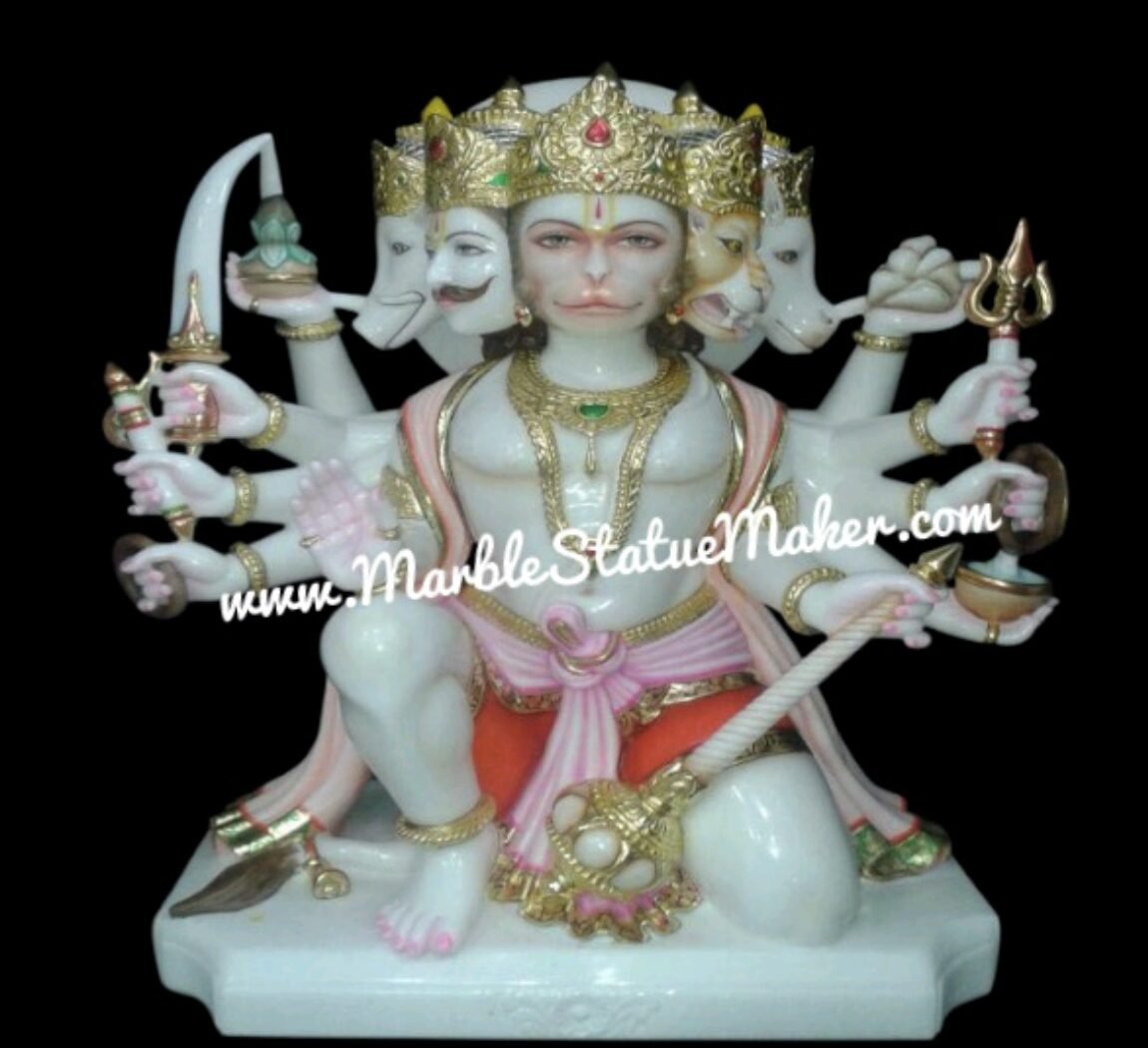 Premium White Marble Panchmukhi Hanuman Ji Statue (Five-Faced Hanuman Idol)