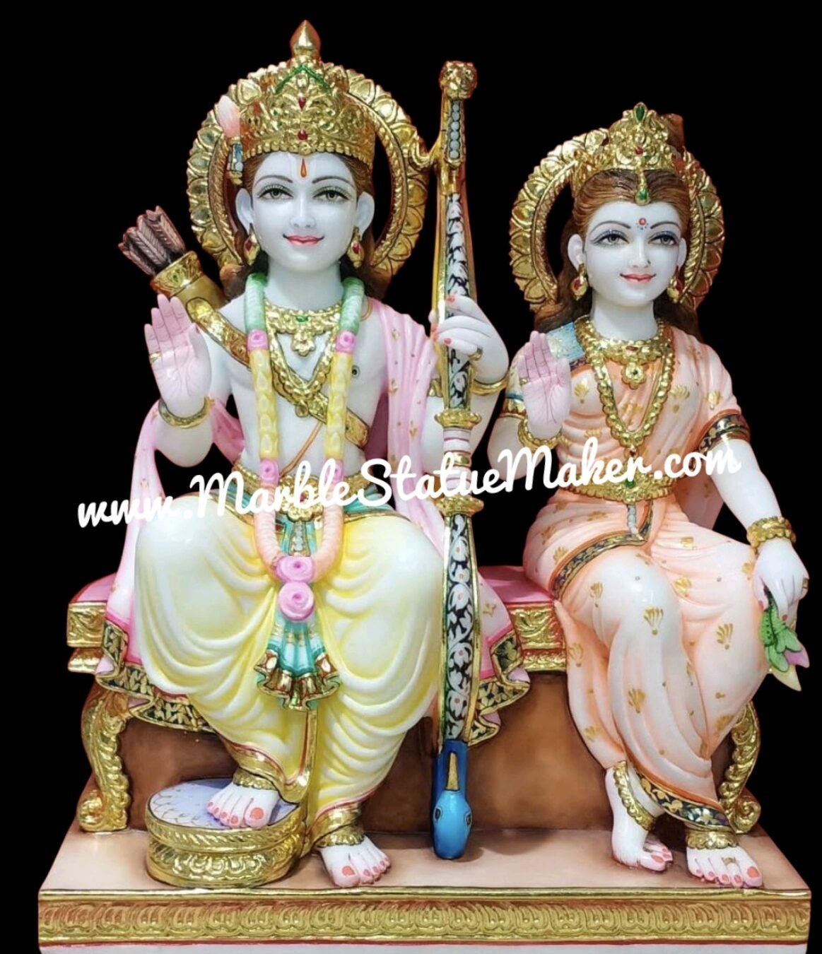 White Marble Ram Darbar Statue (Lord Ram & Goddess Sita Idol)