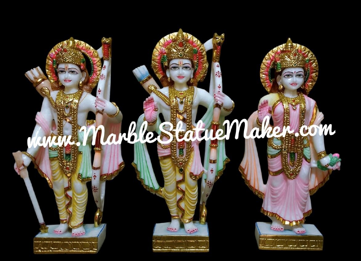 White Marble Ram Darbar Statue Set (Lord Ram, Lakshman & Goddess Sita)