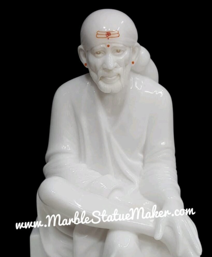 White Marble Shirdi Sai Baba Statue (Dwarkamai Sitting Pose)