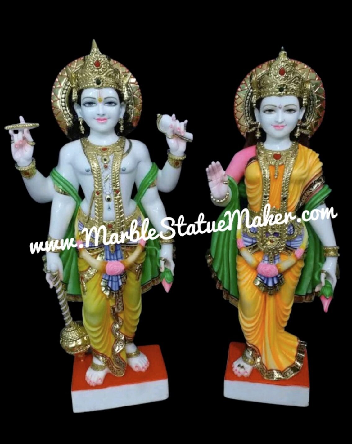 White Marble Lakshmi Narayan Statue Set (Colored Finish)