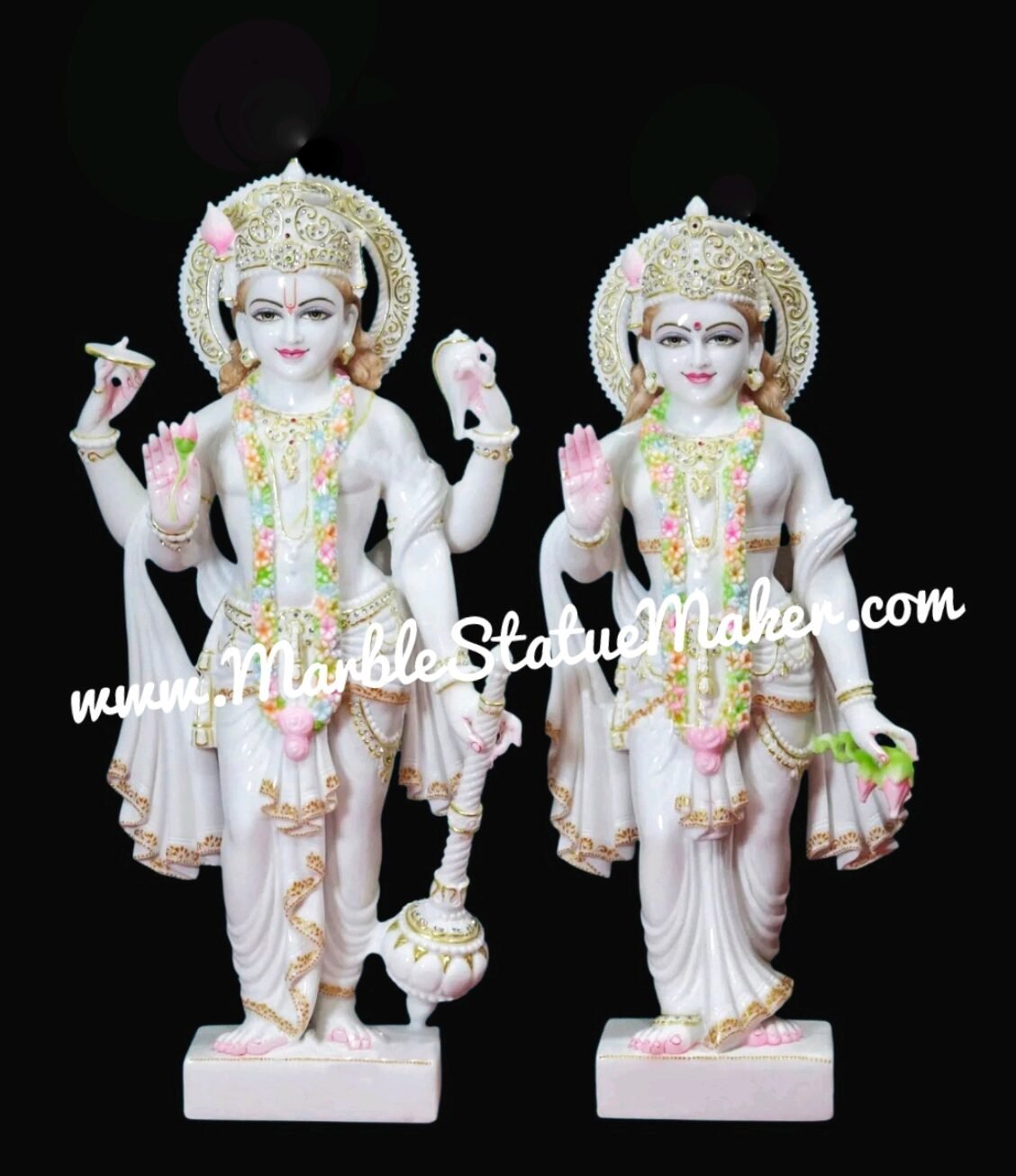 Handcrafted White Marble Lakshmi Narayan Statue