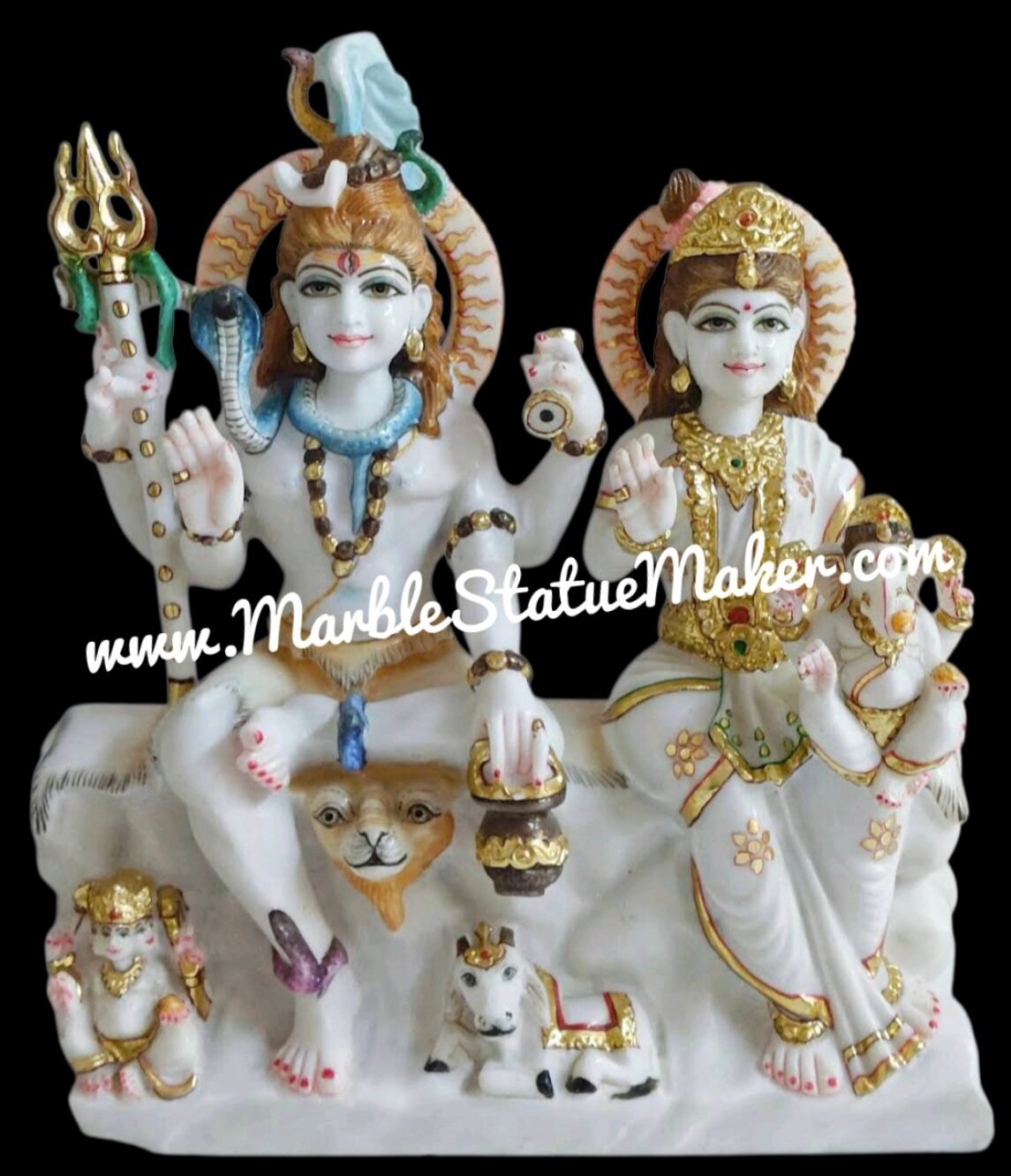Handcrafted Marble Shiv Parivar Statue