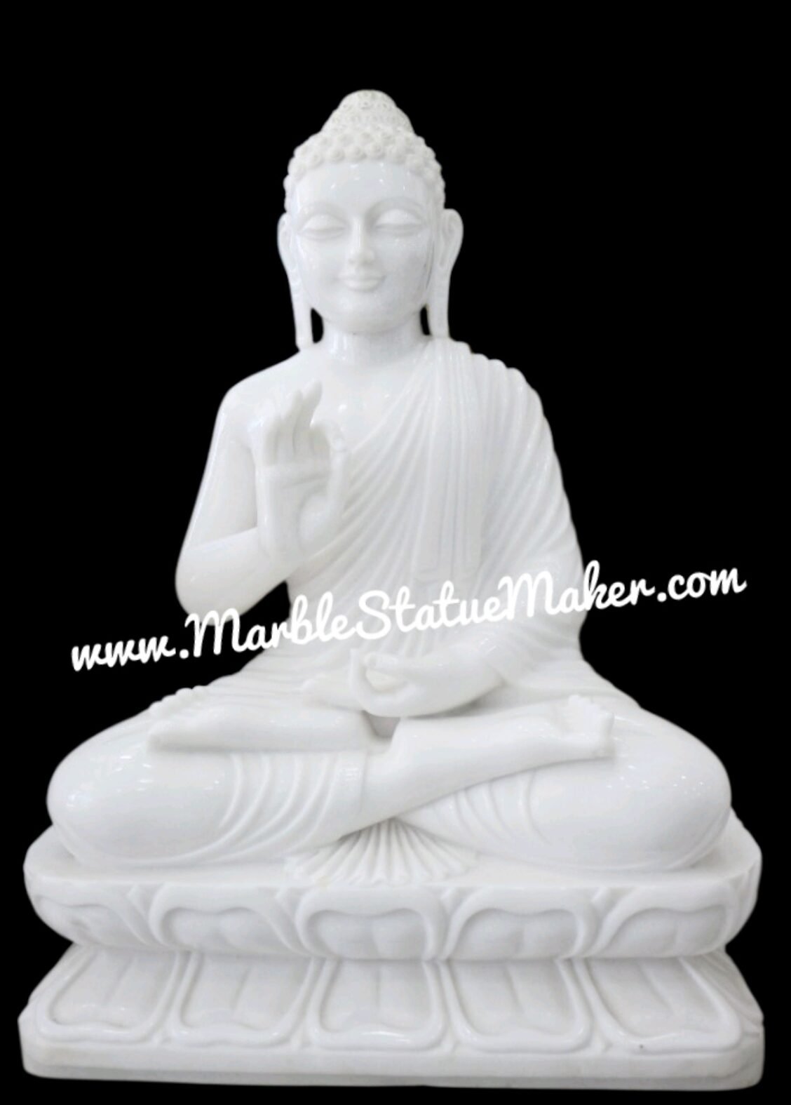 Handcrafted White Marble Buddha Teaching Statue