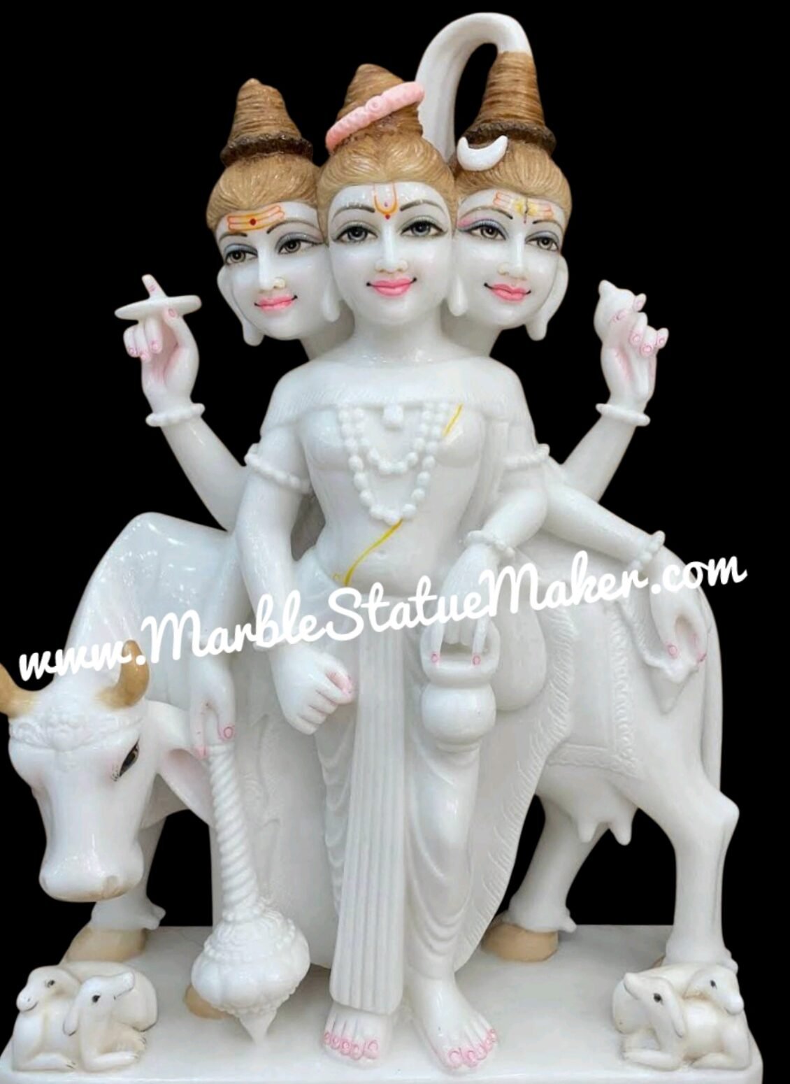 Handcrafted White Marble Lord Dattatreya Statue