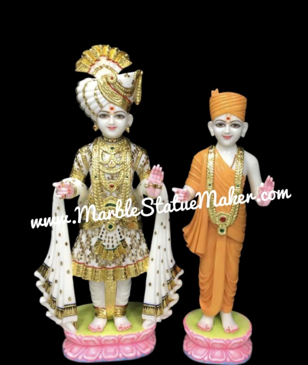 Handcrafted Marble Swaminarayan & Gunatitanand Swami Idol Set