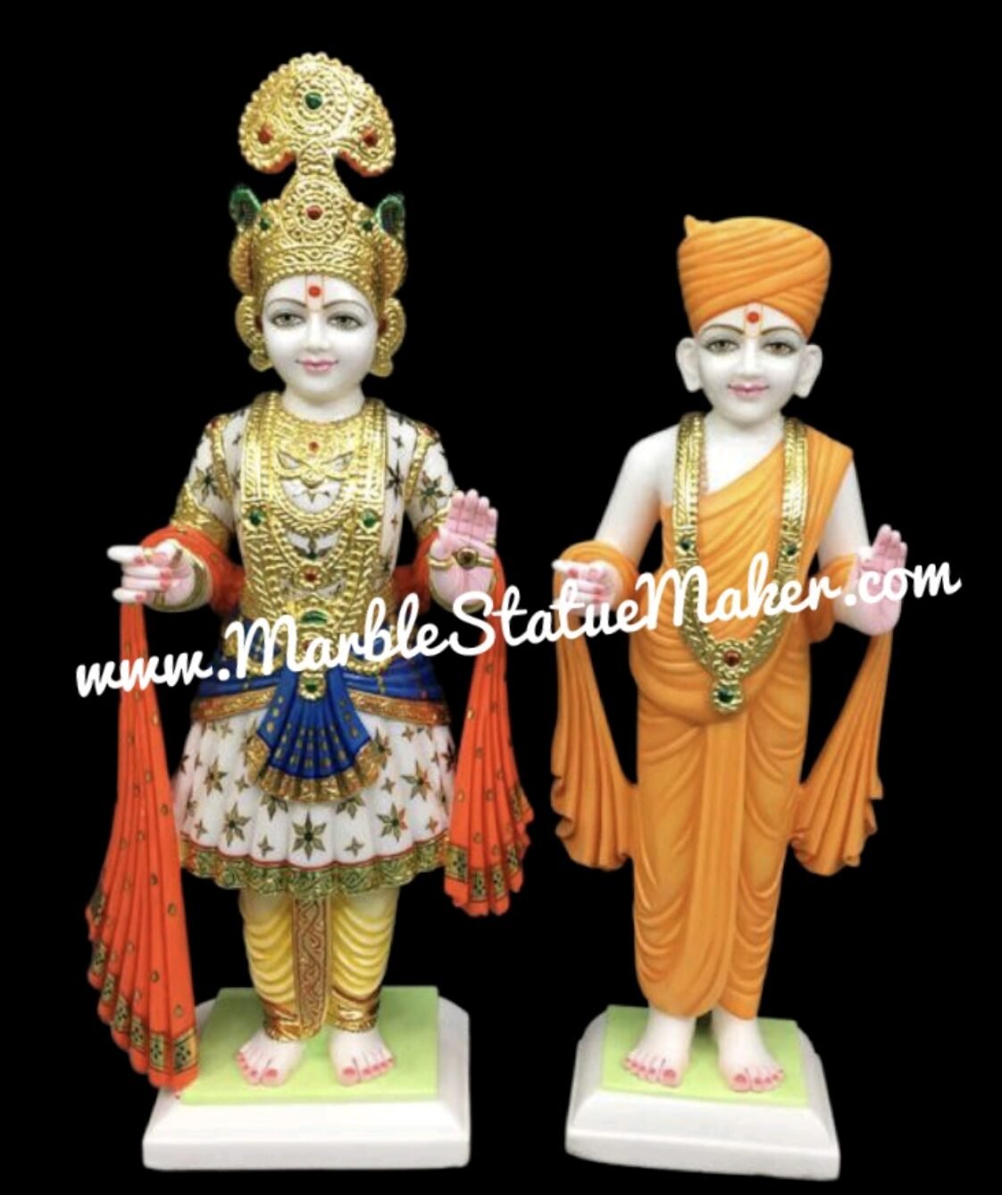 Handcrafted Marble Swaminarayan & Gunatitanand Swami Idol Set