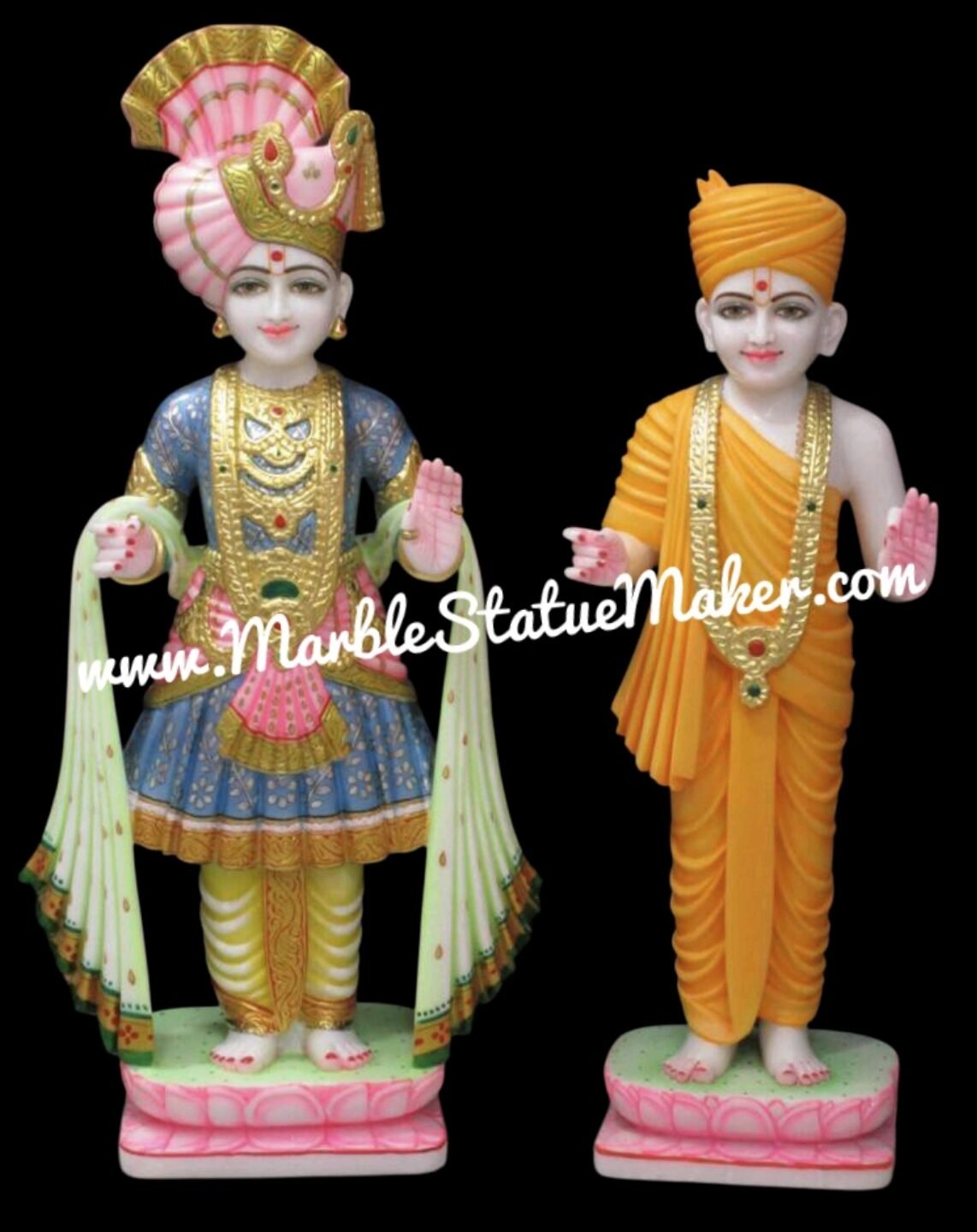 Handcrafted Marble Swaminarayan & Gunatitanand Swami Idol Set