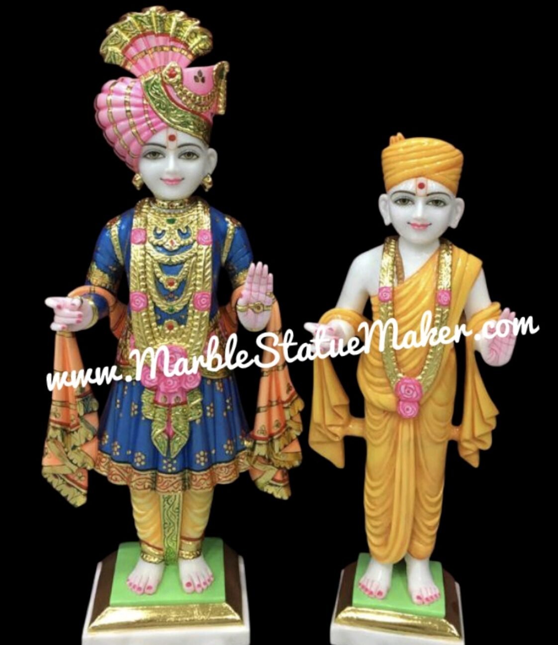 Handcrafted Marble Swaminarayan & Gunatitanand Swami Idol Set