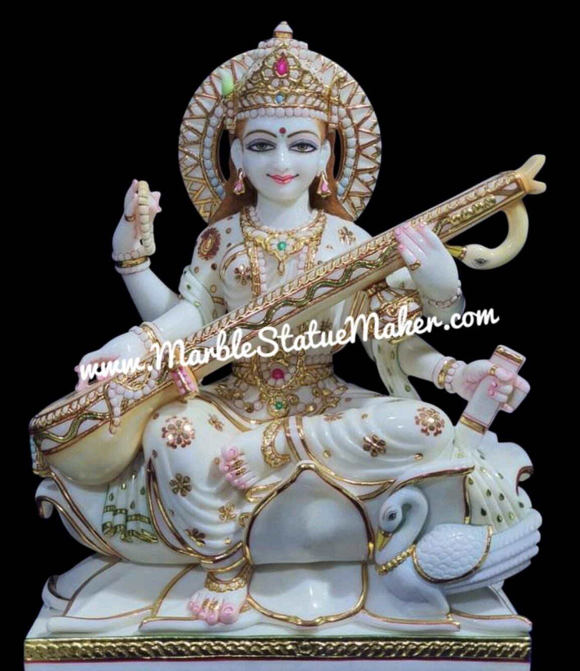 Handcrafted Marble Goddess Saraswati Statue