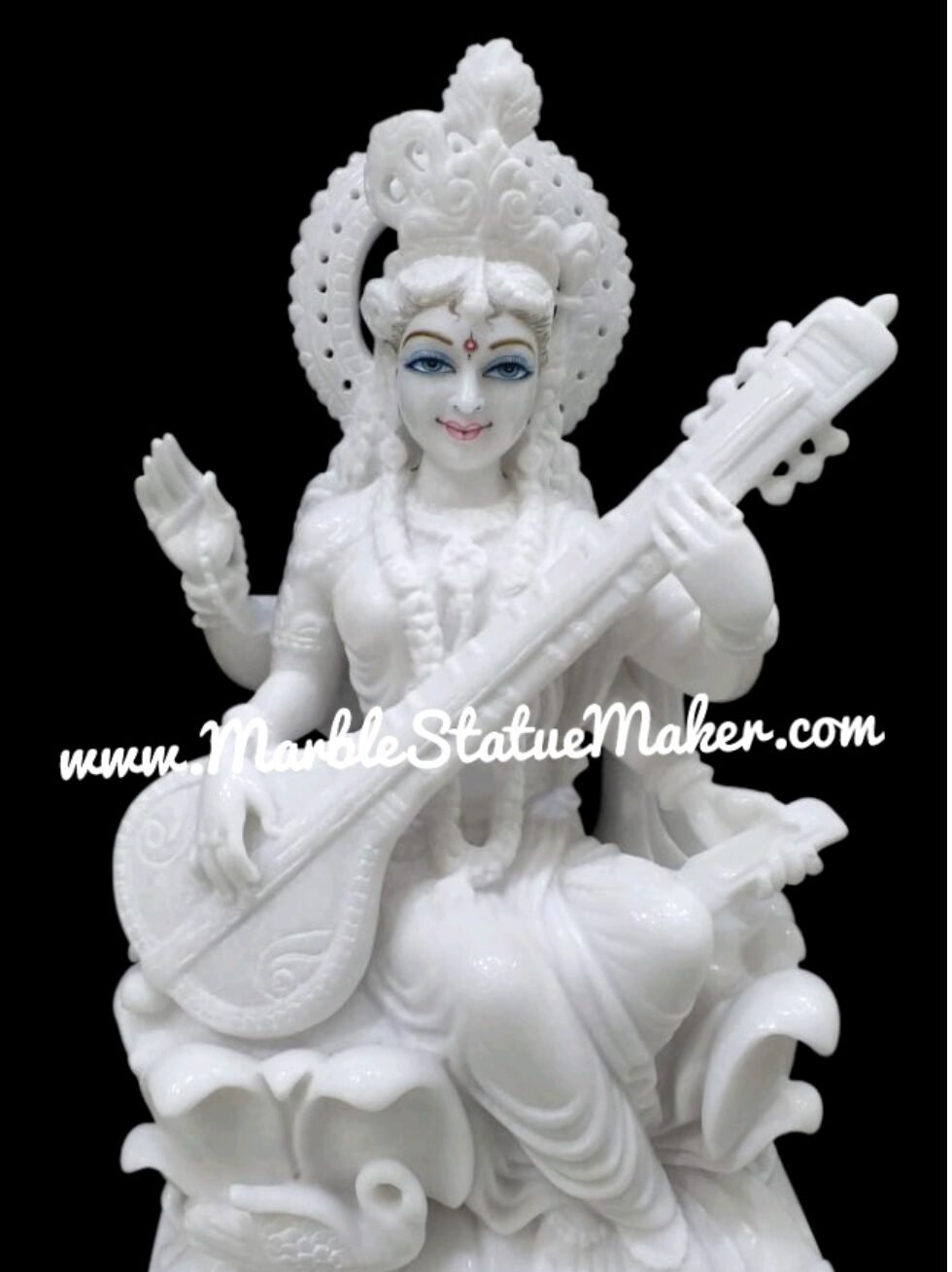 Premium Handcrafted Marble Goddess Saraswati Statue