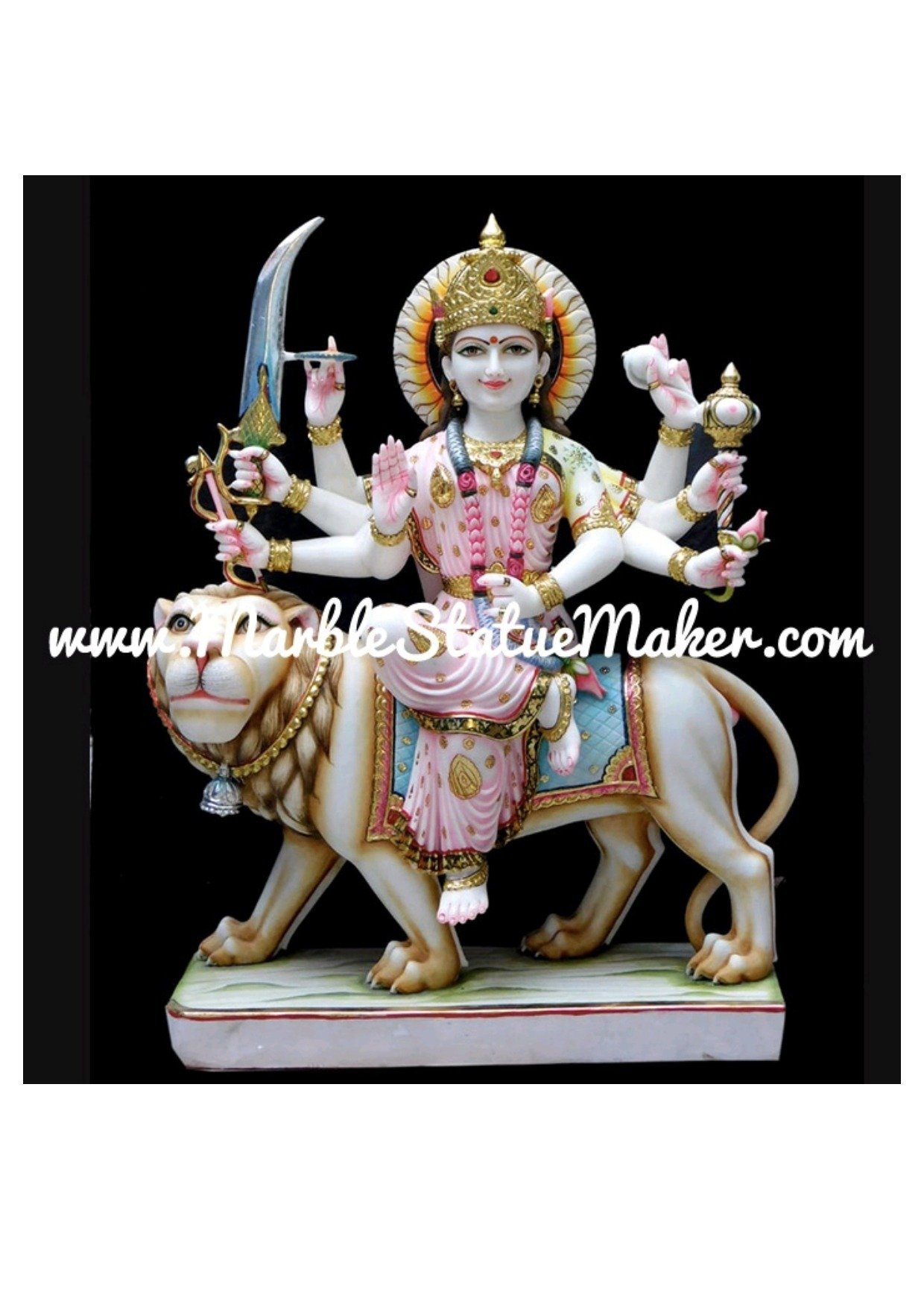 Handcrafted Marble Maa Durga Statue with Lion