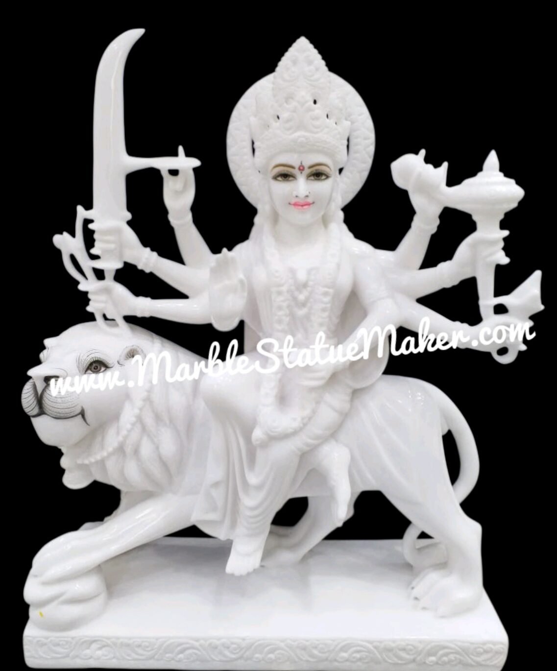 Handcrafted White Marble Maa Durga Statue on Lion