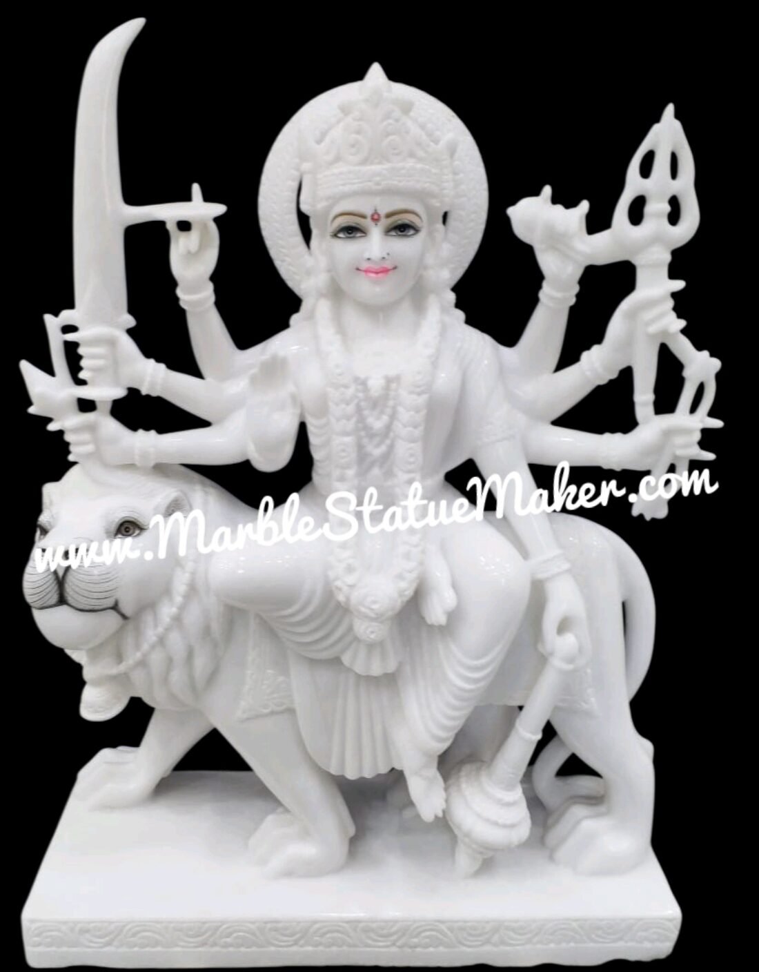 Handcrafted White Marble Maa Durga Statue with Lion
