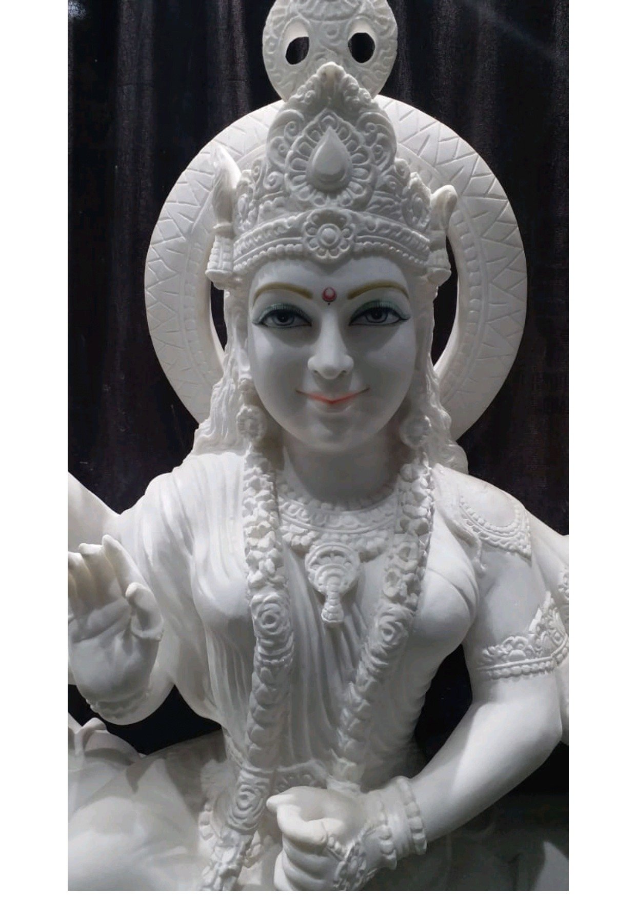 Handcrafted White Marble Goddess Saraswati Statue